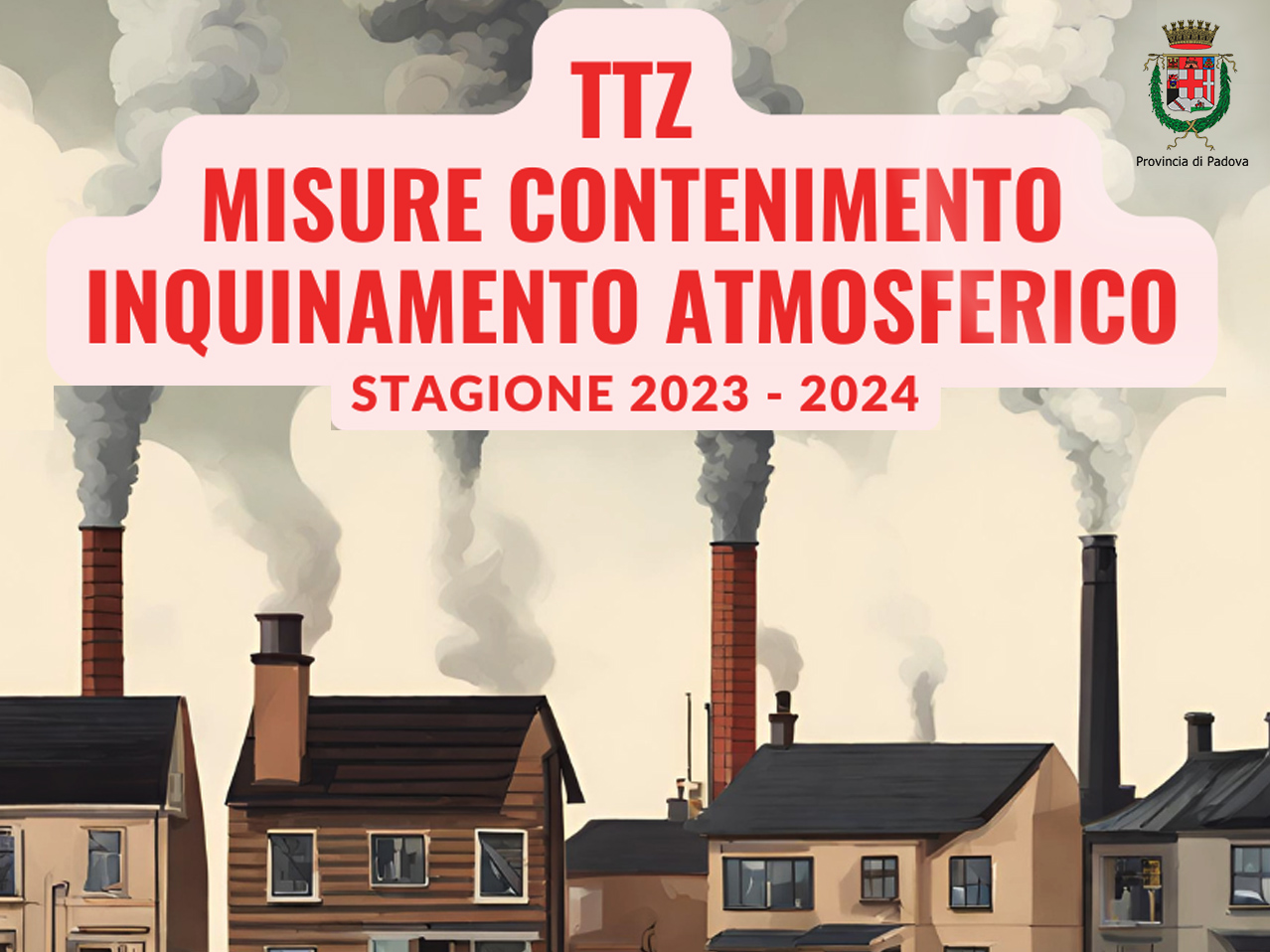case con camini che fumano e scritta Misure per il contenimento dell'inquinamento atmosferico case con camini che fumano e scritta Misure per il contenimento dell'inquinamento atmosferico