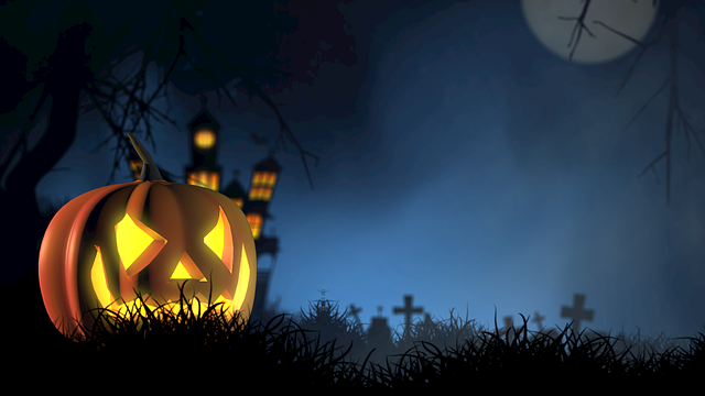 Foto di 3D Animation Production Company da Pixabay img notturna con zucca luna e qualche tomba