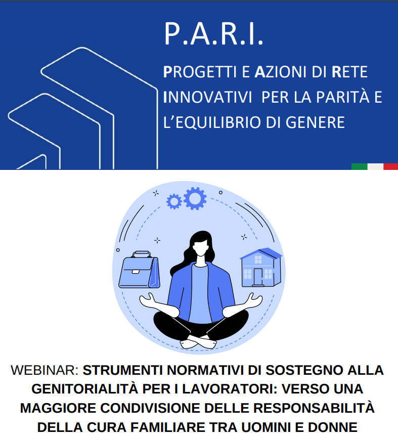 titolo progetto e bolla con donna seduta tra casa e cartella di lavoro