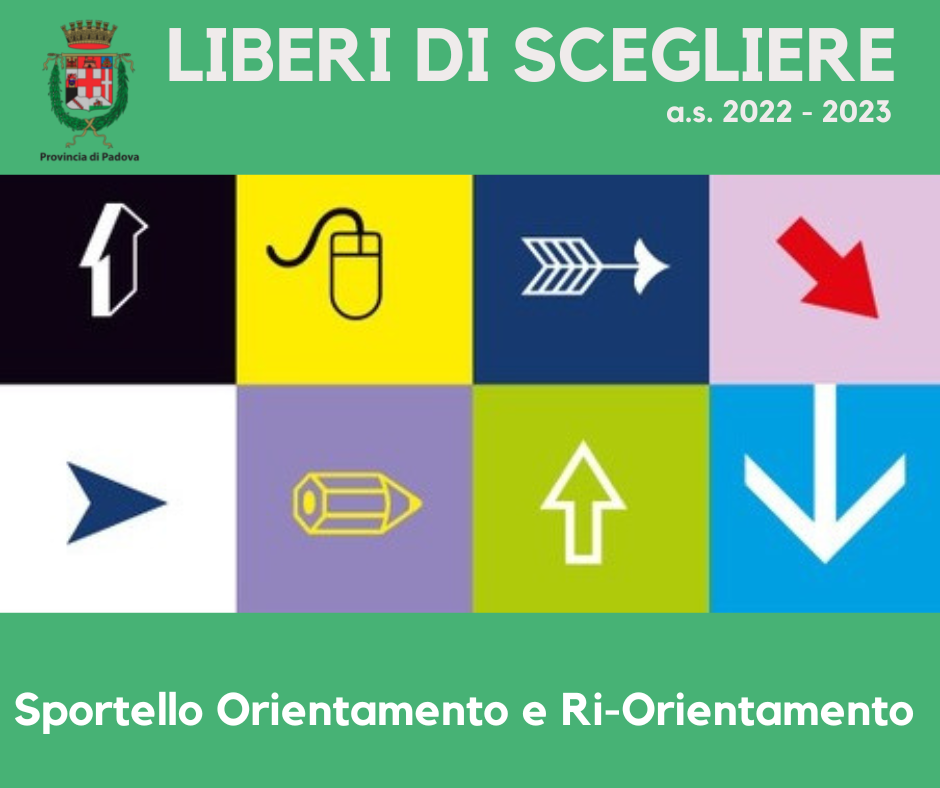 immagini di frecce e scritta Liberi di scegliere Sportello Orientamento