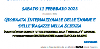 locandina evento science 4 woman con loghi appuntamenti e img scienziata