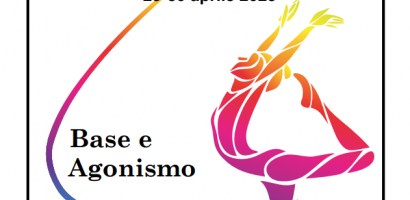 volantino con titolo e data e ginnasta colorata volantino con titolo e data e ginnasta colorata
