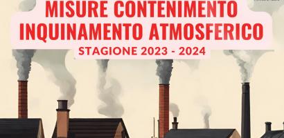 case con camini che fumano e scritta Misure per il contenimento dell'inquinamento atmosferico