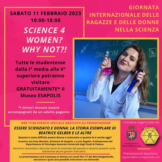 locandina science 4 woman  con img scienziata e calendario eventi